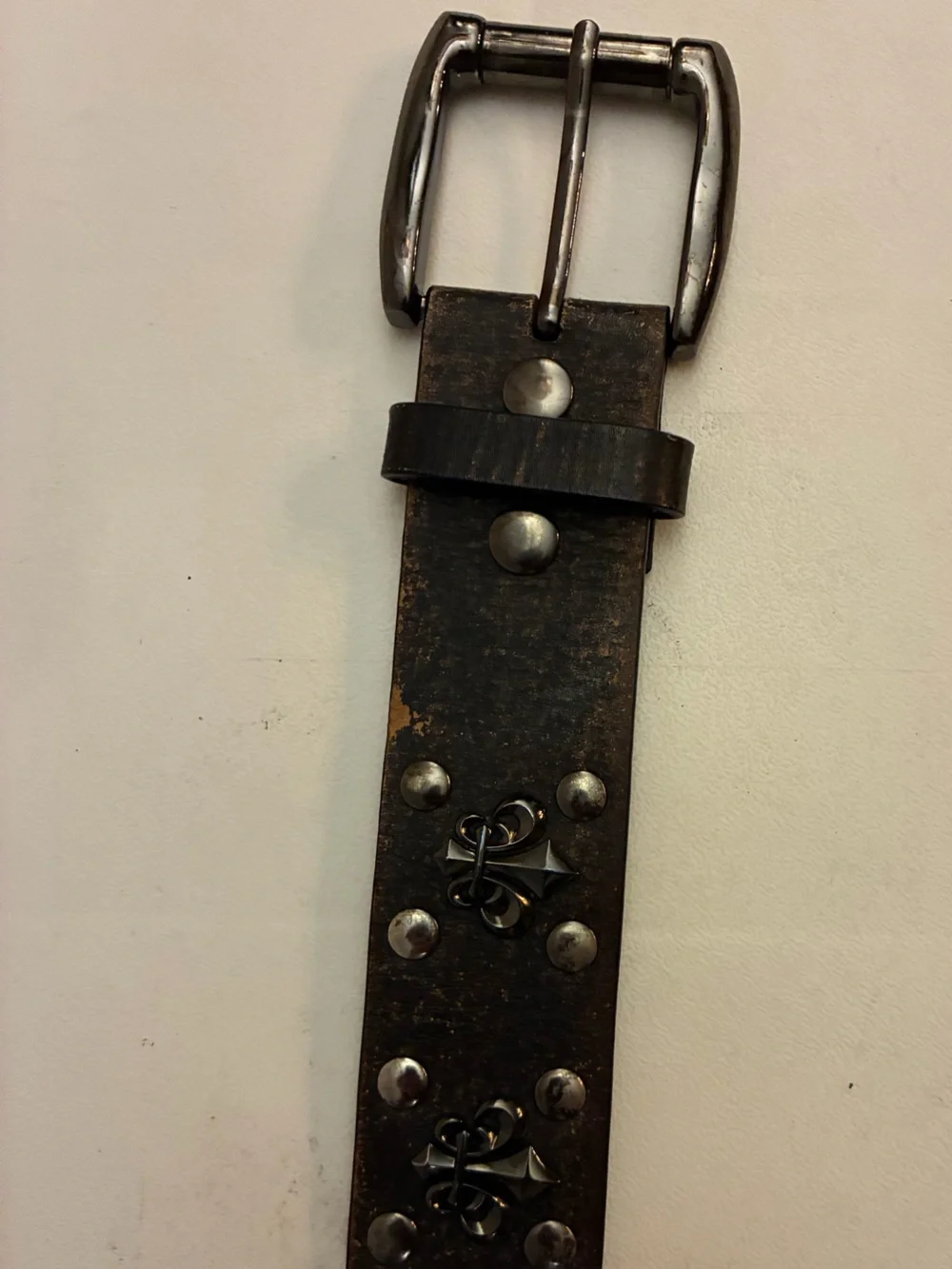 VTG Metropark Studded Fleur De Lis Leather Belt Y2K Goth Grunge Size 36